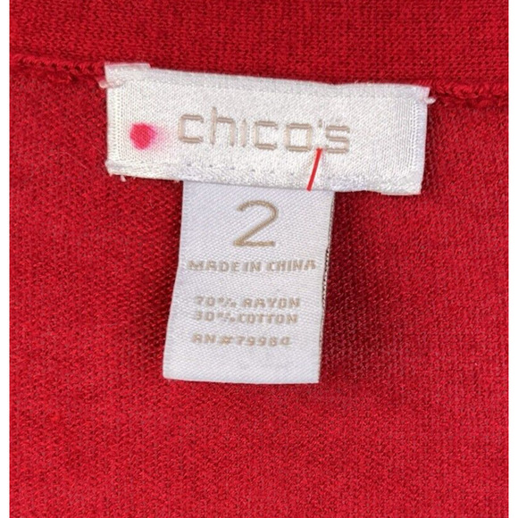 Chico's Ruffle Front Cardigan Women's 2 ( 12) Lightweight Sweater Red Casual - Picture 2 of 11